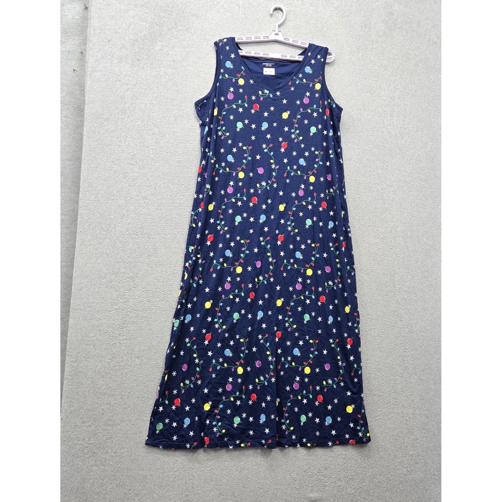 Avenue Women Sleepwear 18/20 Navy Maxi Lights Dress Holiday Sleeveless NWT